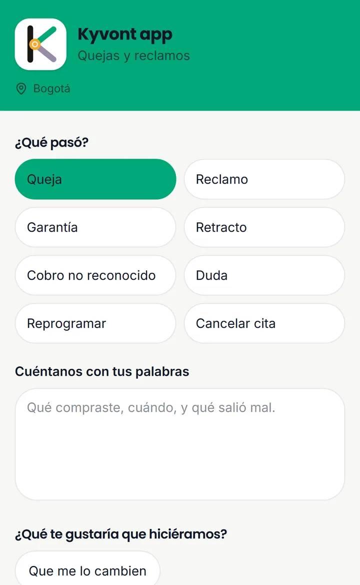 Formulario de quejas y reclamos